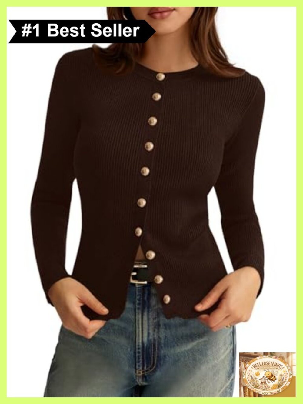 Women's Lightweight Ribbed Knit Cardigan Sweater Button Down Crewneck